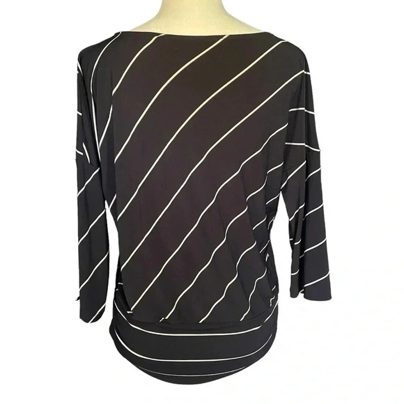 Chico’s Tan Neutral Stripes Ruched Waist Black Top Women Size 1 (M) - Picture 4 of 9